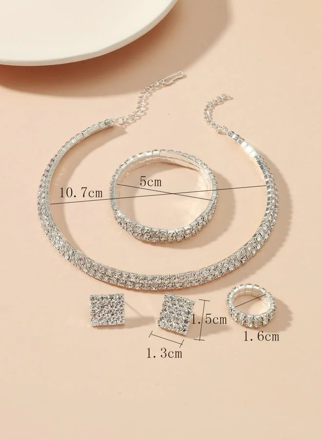 Take Two  Women Rhinestone Necklace With Bracelet And Ring With Earrings Set for Women | Best Price UAE